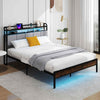 King Size Bed Frame w/ 2-Tier Storage & LED Light-Brown