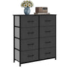 Chest of 8 Drawers, Fabric Dresser with Wood Top, Black Grey for Bedroom