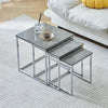 High Gloss Nesting Table Set of 3 - Marble Effect Wood with Chrome Frame