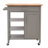 Grey and Natural Wood Kitchen Storage Trolley Island Cart Sideboard With Wheels