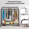 Heavy Duty Metal Double Rail Clothes Garment Hanging Rack w/ Shelfs & Shoe Rack