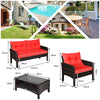4 Pieces PE Rattan Patio Conversation Set Outdoor Rattan Furniture With Cushions