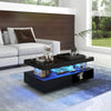 COFFEE TABLE BLACK HIGH GLOSS TEA TABLE WITH RGB LED, 2 DRAWERS & STORAGE SPACE