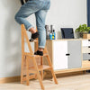 Wooden Ladder Stool 4 Steps Folding Convertible Chair For Warehouse and Library
