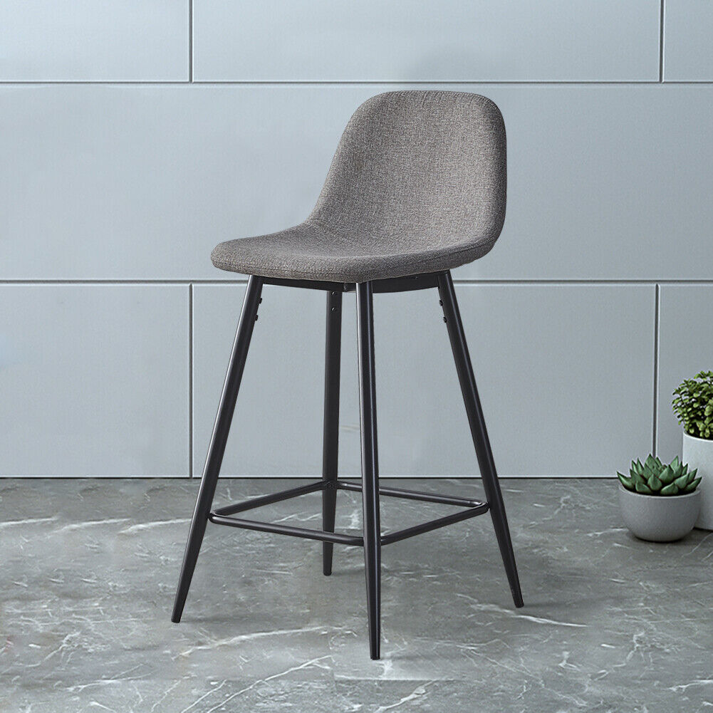 2X Bar Stools Fabric/Faux Leather Pub Chairs Breakfast Kitchen Metal Leg Modern