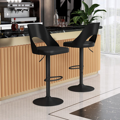 2 Pcs Ergonomic Counter Height Stools w/Enlarged PP Leather Seat-Dark