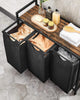 3 Compartment Black Steel MDF Laundry Basket with Removable Bags Organizer