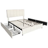 4ft6 Double Bed Upholstered Bed with 4 Storage Drawers, Tufted Headboard Beige