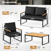 Metal Conversation Sofa Set Sectional Outdoor Seating-Black