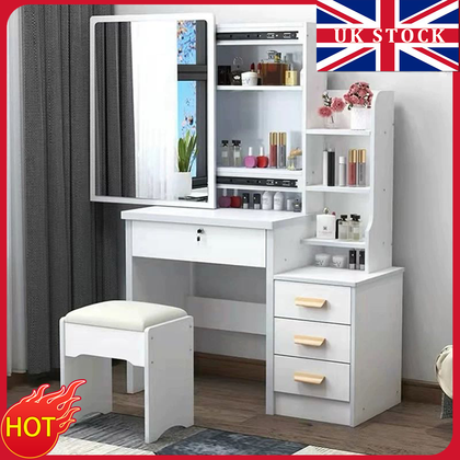 4 Drawers Dressing Table Set Makeup Desk with LED Mirror Stool Shelf Dogxkmzloxh
