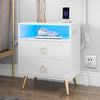 High Gloss Bedside Table RGB LED Bedside Cabinet 2 Drawers Nightstand USB Ports