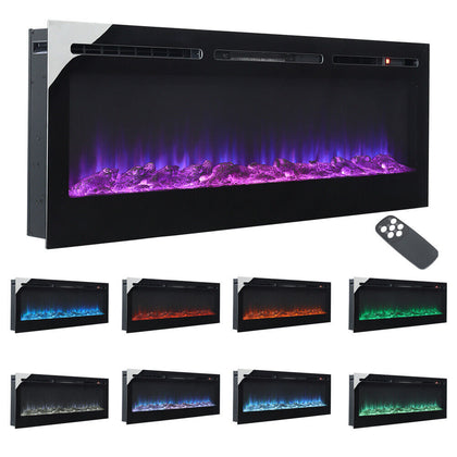 Mirrored Electric 50'' Wall Mounted Fireplace Inset Into Fire 12 Color LED Glass