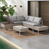 Rattan Garden Furniture Set 6-seater Recliner Sofa with Cushions & Table Khaki
