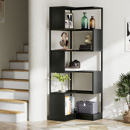 6 Tier Corner Shelf, 180cm Tall Corner Bookshelf Bookcase Storage Display Rack