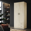 Oak 2 Door 2 Drawer Wardrobe with Hanging Rail Wooden Clothes Storage Cupboard