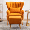 Fabric Upholstered Scallop Shell Wing Back Armchair Fireside Chair and Footstool