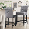 High Bar Stools Set Velvet Upholstered Pub Bar Chairs Wooden Legs Barstool Seats