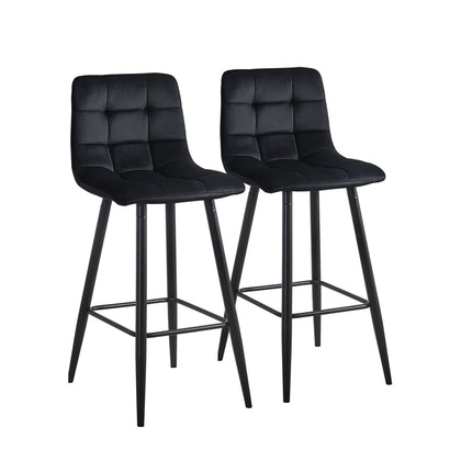 2X Black Velvet Bar Stools Breakfast Pub Chair Kitchen Modern 65 cm Seat High