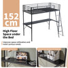High Sleeper Bunk Bed Loft Cabin Bed Metal Frame Desk Kids Single With LED Black