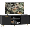 Modern TV Stand Cabinet with Storage 2 Cable Hole for Less than 55" Black