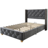 3FT UPHOLSTERED SINGLE BED FRAME WITH VELVET TUFTED HEADBOARD & WING SIDE GREY
