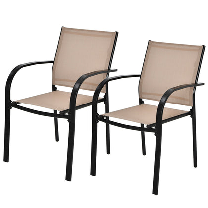 2 Pcs Outdoor Dining Chairs Patio Stackable Chairs Garden Bistro Armchairs