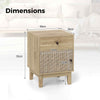 Modern Bedside Table Rattan Nightstand with Storage DrawerNatural