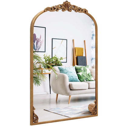 Antiqued Gold Wall Mirror 90 cm x 61 cm Dramatic Arched Mirror-Gold