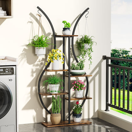 6 Tier Metal Vase-Shape Plant Stand Garden Shelving Flower Pot Display Rack