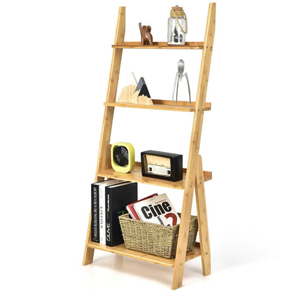 4-Tier Bamboo Ladder Shelf Bookcase Storage Organizer Plant Flower Stand Natural
