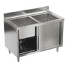 Commercial Stainless Steel Sink Kitchen Cabinet Large Double Bowl Sliding Doors