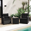 3 Piece Rattan Conversation Set Patio Furniture Set w/ Soft Seat Black