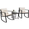 3 Piece Rocking Rattan Bistro Patio Garden Furniture Set - 1 Table & 2 Chairs