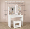 Dressing Table LED Vanity Table Stool White Makeup Desk with Mirror and Drawers