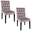 2pc Velvet Dining Chairs Padded Seat Retro Button Black Wooden Legs Home Kitchen