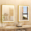 LED Illuminated Bathroom Mirror Golden Brushed Beveled Frame Makeup Wall Mirror