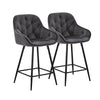 2x Grey Velvet Bar Stools with Foot rest Tufted stitching Seat Chairs