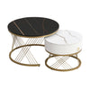 Nesting Coffee Tables Set of 2 Marble Look Tabletop Side End Tables With Drawer