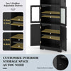 Floor Storage Organizer Kitchen Pantry Cupboard w/ Glass Doors-Black
