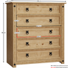Corona 5 Drawer Rustic Chest Mexican Solid Waxed Pine Storage Bedroom Cabinet