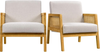 Armchair Set of 2 Linen Fabric Accent Chairs with Rattan Sides Wood Legs Beige