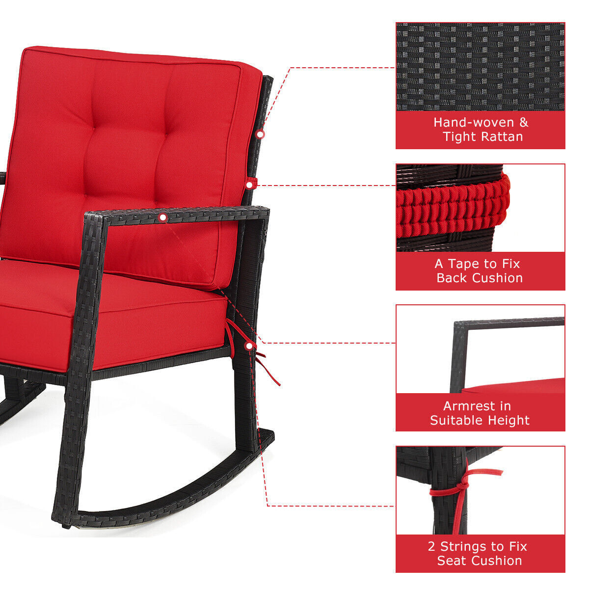 Steel Spring Rocker Chair Wicker Outdoor Wicker Rocking Chair Heavy-Duty Steel Frame Patio Rattan Rocke ...