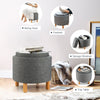 Round Storage Ottoman w/ Tray Accent Fabric Storing Footrest w/ Non-Slip Pads