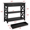 Black Console Table Narrow Wooden Hallway Table with Drawer 2 Storage Shelves