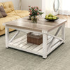 Square Farmhouse Coffee Table with Storage, Grey Wash Wood for Living Room