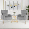 Velvet Upholstered Wingback Chair Curved Tufted Accent Armchair w/Pillow