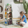 Wooden Spinning Book Tower 360° Display Rack Storage Organizer Green