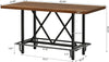 Rectangular Counter Height Dining Table with Metal Footrest for 6 People, Brown