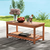 2-Tier Outdoor Patio Rectangle Tea Table Wooden Side Table Coffee Table Brown