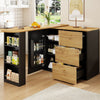 360° Rotating Bar Table Sideboard with Spice Rack, Storage Compartment & Drawers
